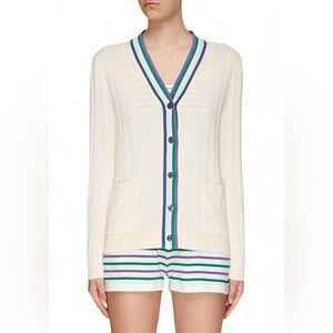 KULE Binx Striped Trim Cotton Cardigan Cream M NWOT